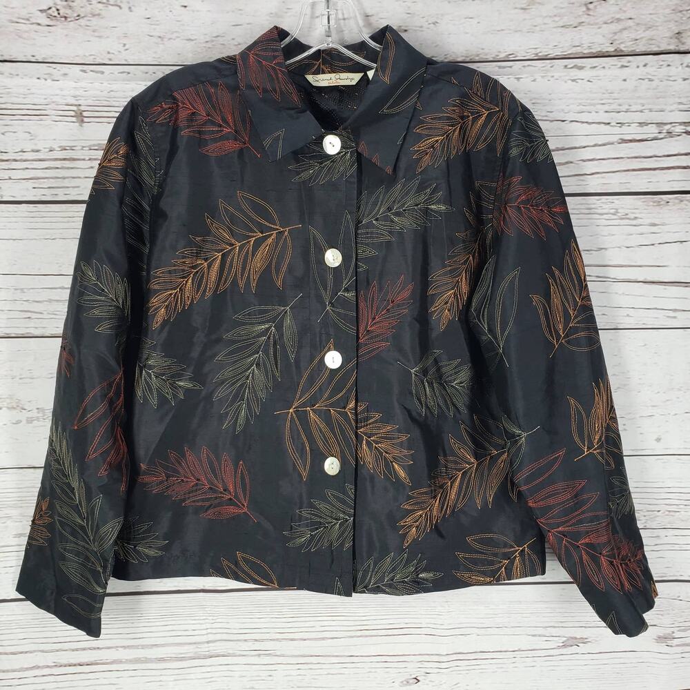French Laundry Women's100%Silk Embroidered  Beaded Top Jacket Size PL